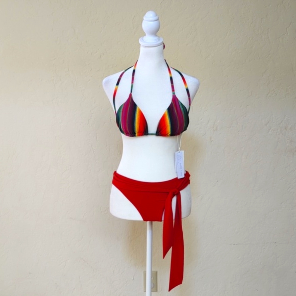 Petal + Sea Maya Tie Shoulder Triangle and Side-Tie Full Bikini Set Size Small